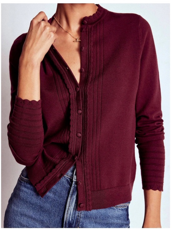 Boden Sweaters - Boden Angela Cotton Scallop Button-Up Cardigan Knit Sweater Burgundy XL